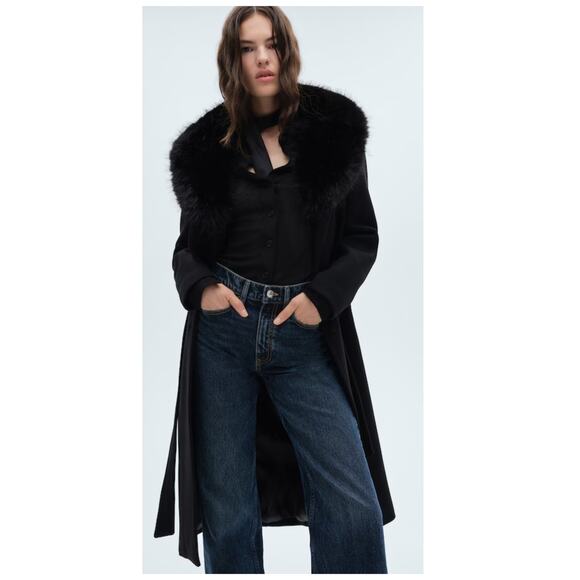 MANGO Manteco Wool Blend Coat with Removable Faux Fur Collar Size US/XL - Picture 3 of 16